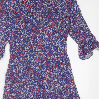 New Look Womens Blue Floral Viscose Playsuit One-Piece Size 8 Zip