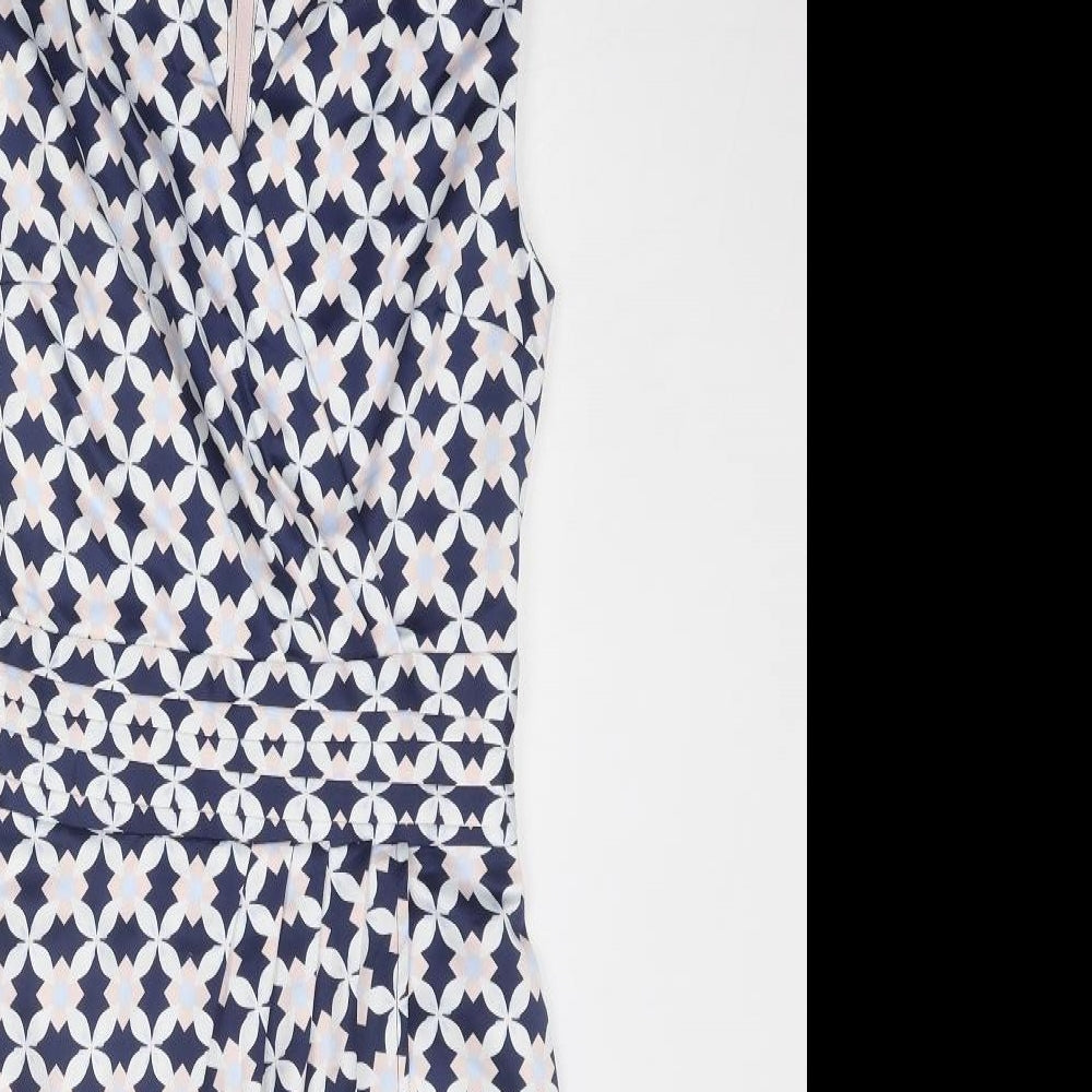 H&M Womens Blue Geometric Polyester Shift Size 6 V-Neck Zip