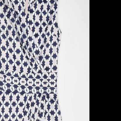 H&M Womens Blue Geometric Polyester Shift Size 6 V-Neck Zip
