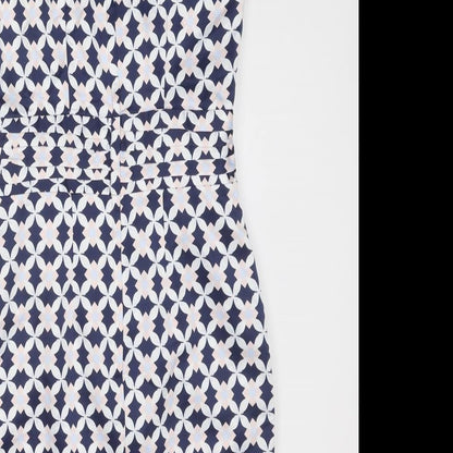 H&M Womens Blue Geometric Polyester Shift Size 6 V-Neck Zip