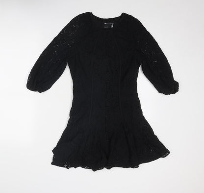 ASOS Womens Black Nylon A-Line Size 8 Round Neck Button