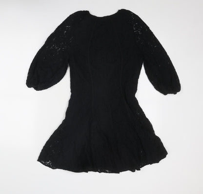ASOS Womens Black Nylon A-Line Size 8 Round Neck Button