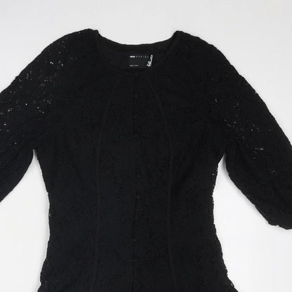 ASOS Womens Black Nylon A-Line Size 8 Round Neck Button