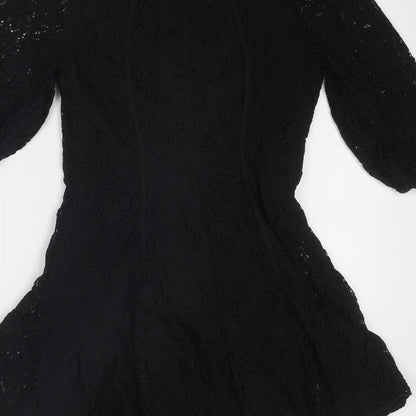 ASOS Womens Black Nylon A-Line Size 8 Round Neck Button