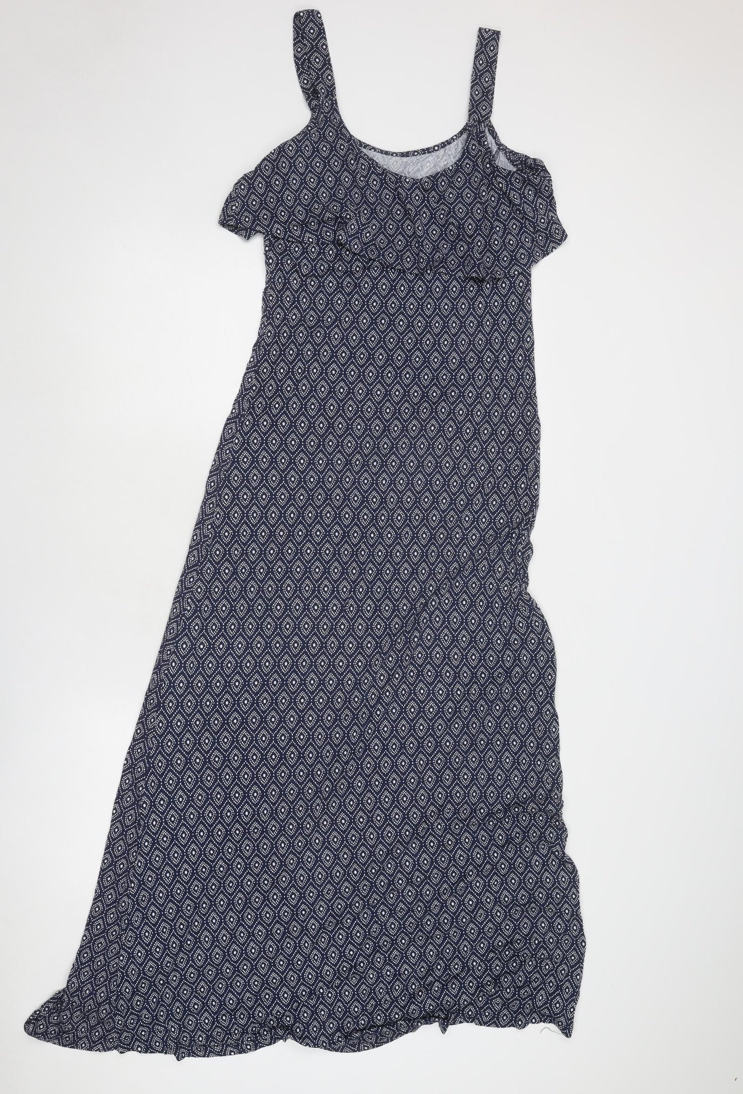 JoJo Maman Bébé Womens Blue Geometric Viscose A-Line Size S Round Neck Pullover