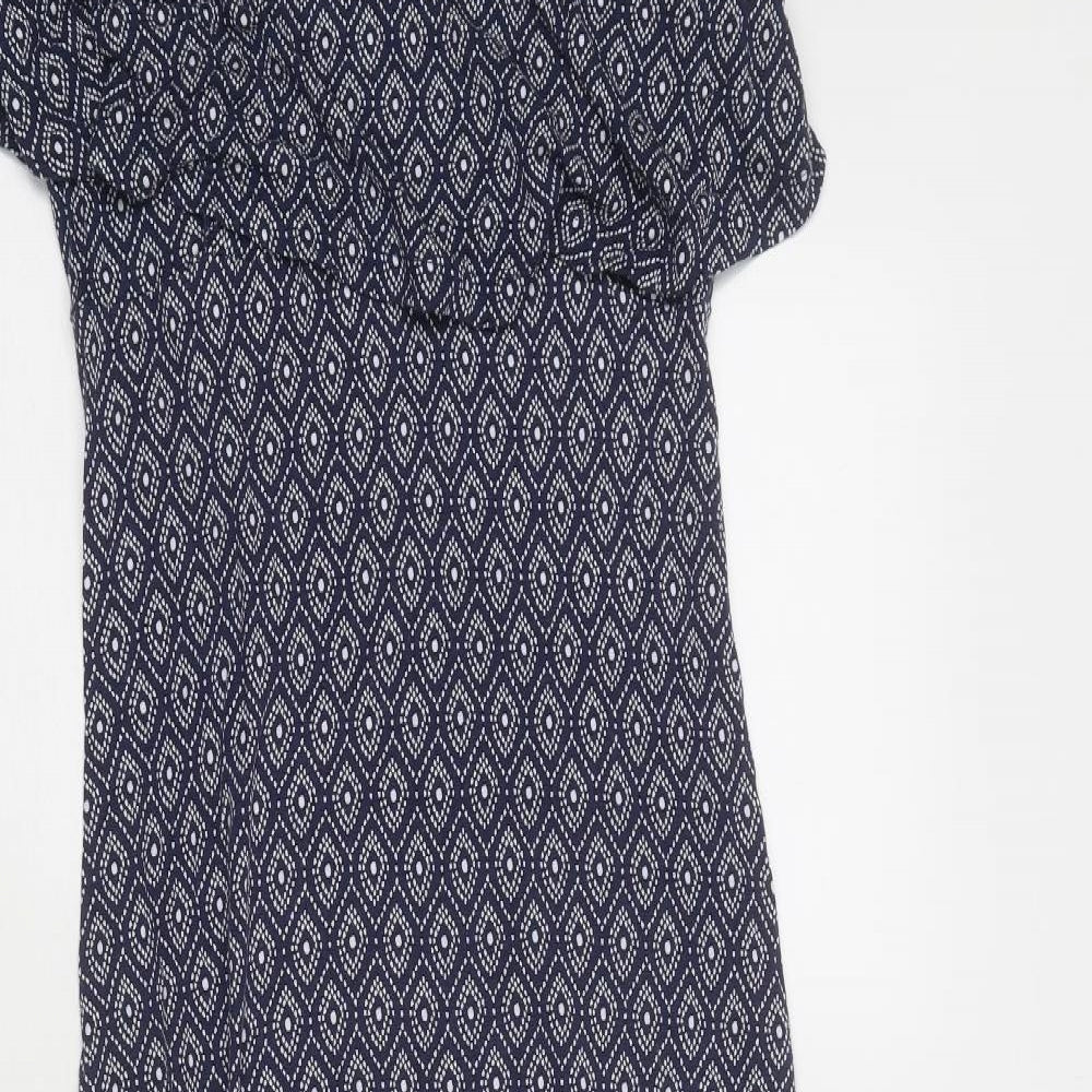JoJo Maman Bébé Womens Blue Geometric Viscose A-Line Size S Round Neck Pullover