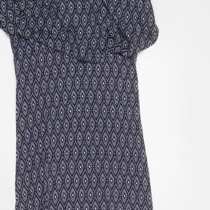 JoJo Maman Bébé Womens Blue Geometric Viscose A-Line Size S Round Neck Pullover