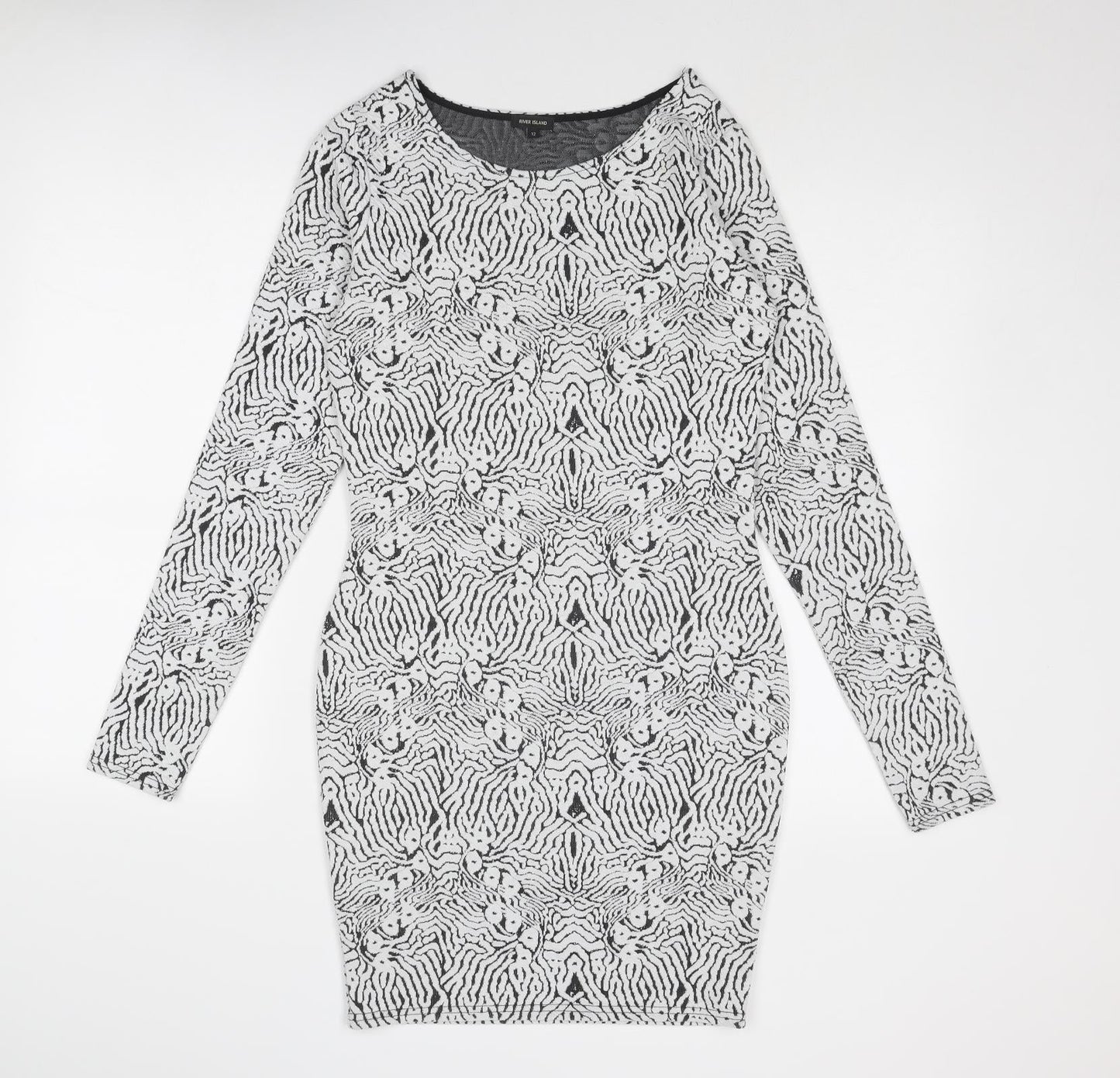 River Island Womens White Geometric Polyester Shift Size 12 Round Neck Pullover