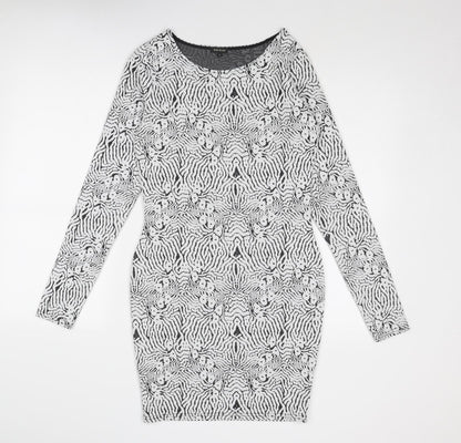 River Island Womens White Geometric Polyester Shift Size 12 Round Neck Pullover