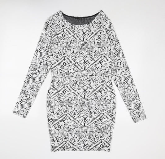 River Island Womens White Geometric Polyester Shift Size 12 Round Neck Pullover