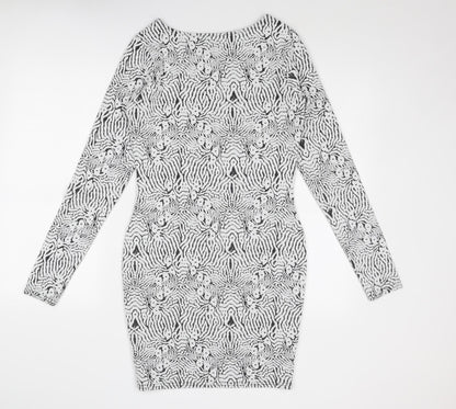River Island Womens White Geometric Polyester Shift Size 12 Round Neck Pullover