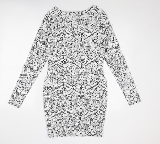 River Island Womens White Geometric Polyester Shift Size 12 Round Neck Pullover