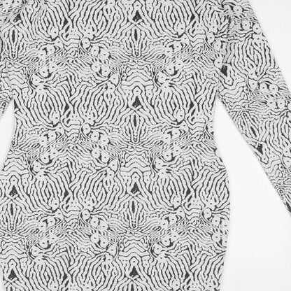 River Island Womens White Geometric Polyester Shift Size 12 Round Neck Pullover