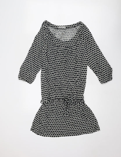 Marks and Spencer Womens Black Polka Dot Cotton A-Line Size 14 Round Neck Pullover
