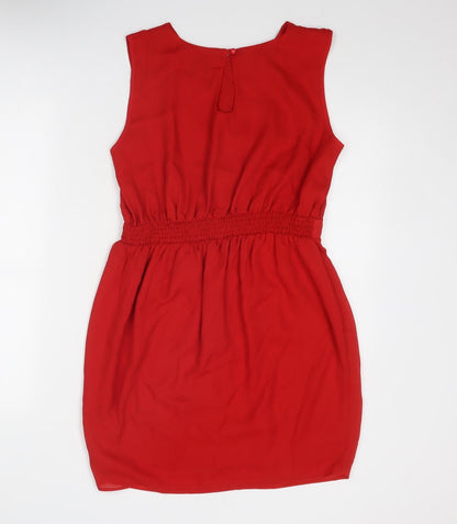 ASOS Womens Red Polyester Mini Size 12 Round Neck Button