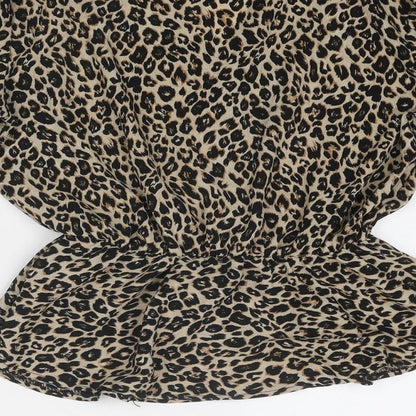 Mira & Co Womens Beige Animal Print Polyester Basic Blouse Size L V-Neck - Leopard Print