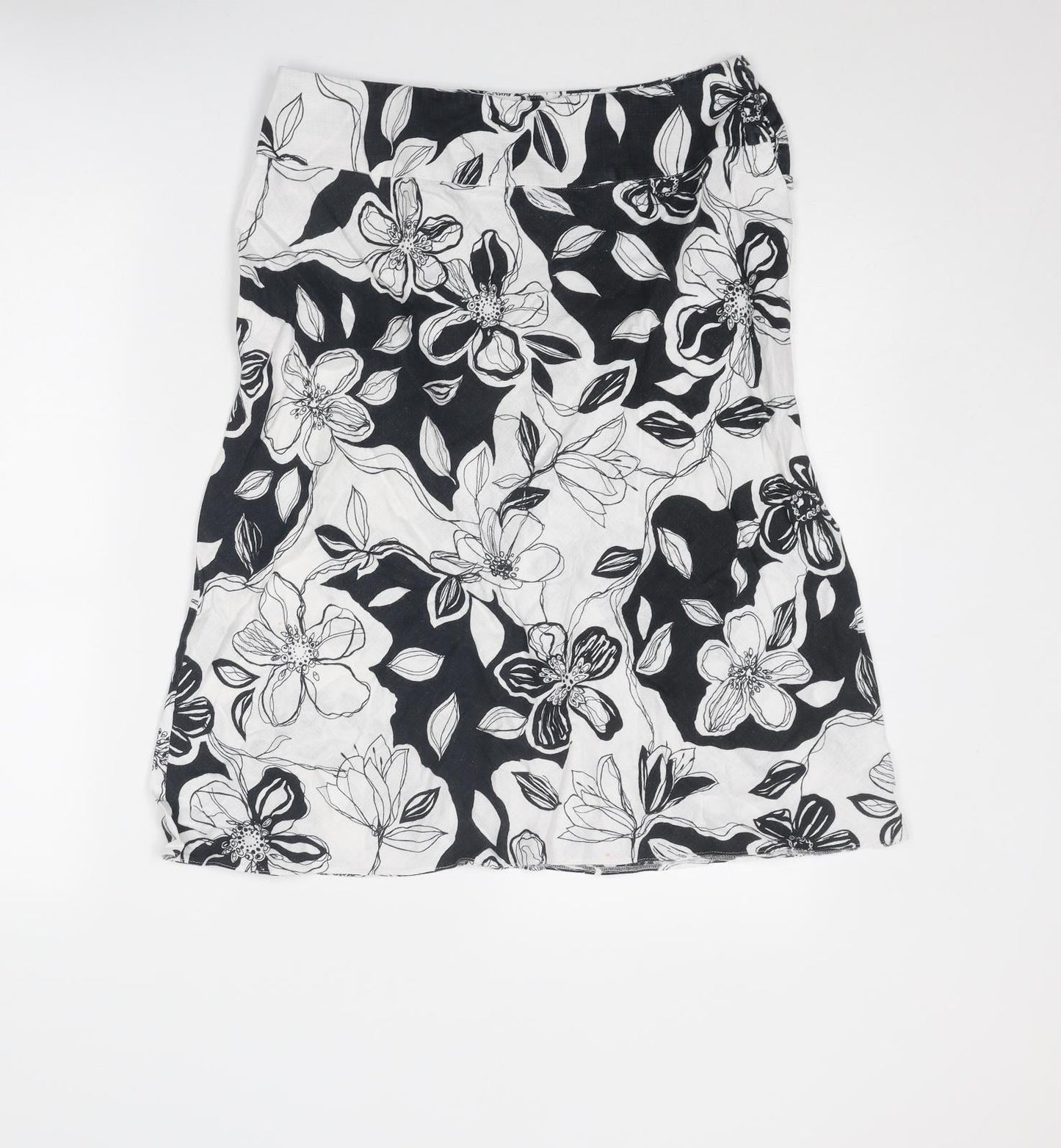 Marks and Spencer Womens White Floral Linen Swing Skirt Size 12 Button