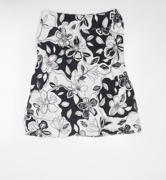 Marks and Spencer Womens White Floral Linen Swing Skirt Size 12 Button