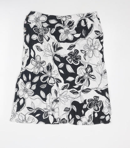Marks and Spencer Womens White Floral Linen Swing Skirt Size 12 Button