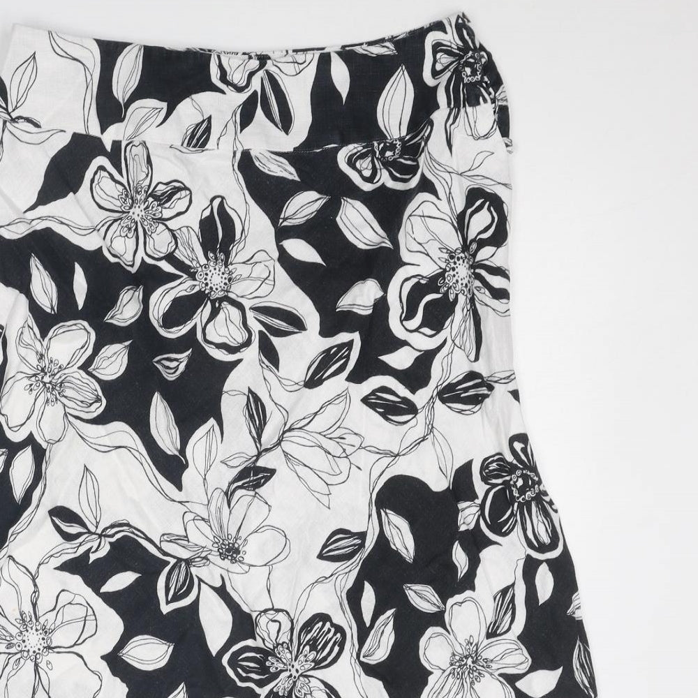 Marks and Spencer Womens White Floral Linen Swing Skirt Size 12 Button