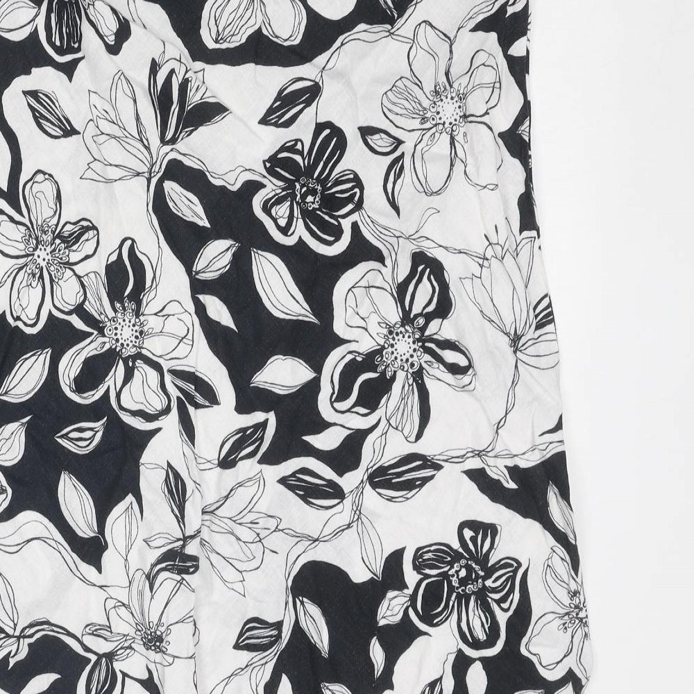 Marks and Spencer Womens White Floral Linen Swing Skirt Size 12 Button