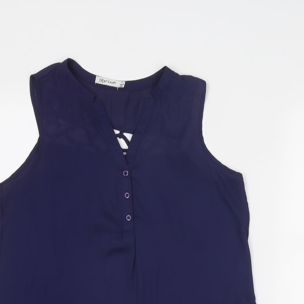 Womens UK Size 10 Paper Scissors Blue Basic Tank