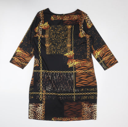 Roman Womens Black Geometric Polyester A-Line Size 14 Round Neck Button