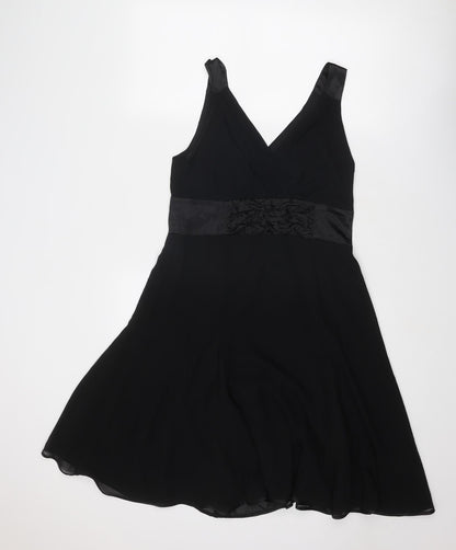 Stax Womens Black Polyester A-Line Size 12 V-Neck Zip