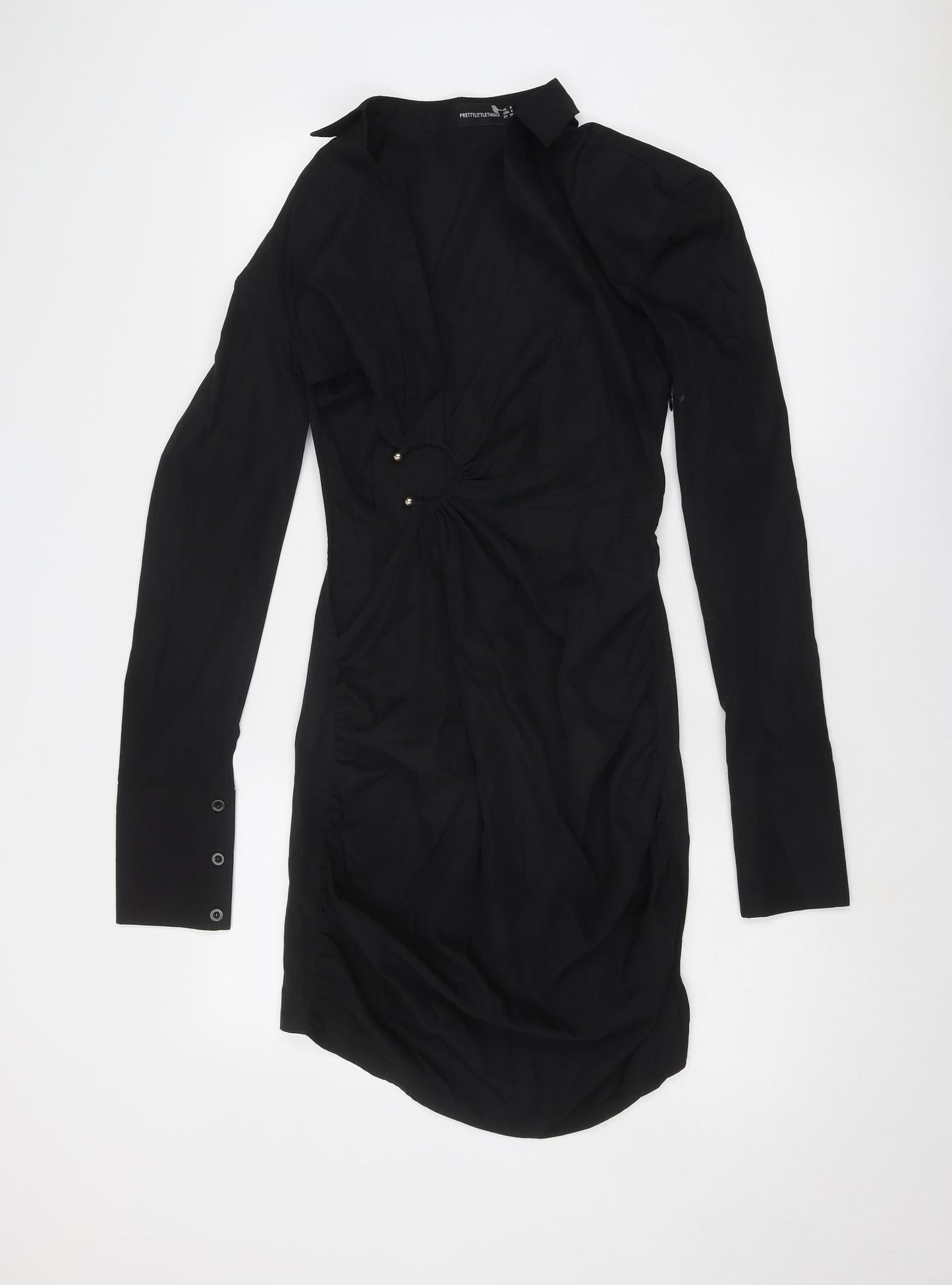 PRETTYLITTLETHING Womens Black Polyester Mini Size 8 Collared Zip