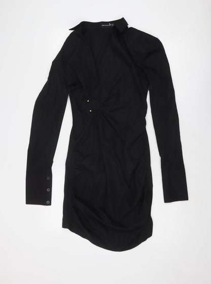 PRETTYLITTLETHING Womens Black Polyester Mini Size 8 Collared Zip