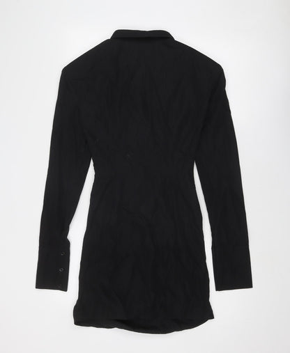 PRETTYLITTLETHING Womens Black Polyester Mini Size 8 Collared Zip