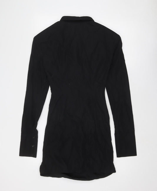 PRETTYLITTLETHING Womens Black Polyester Mini Size 8 Collared Zip