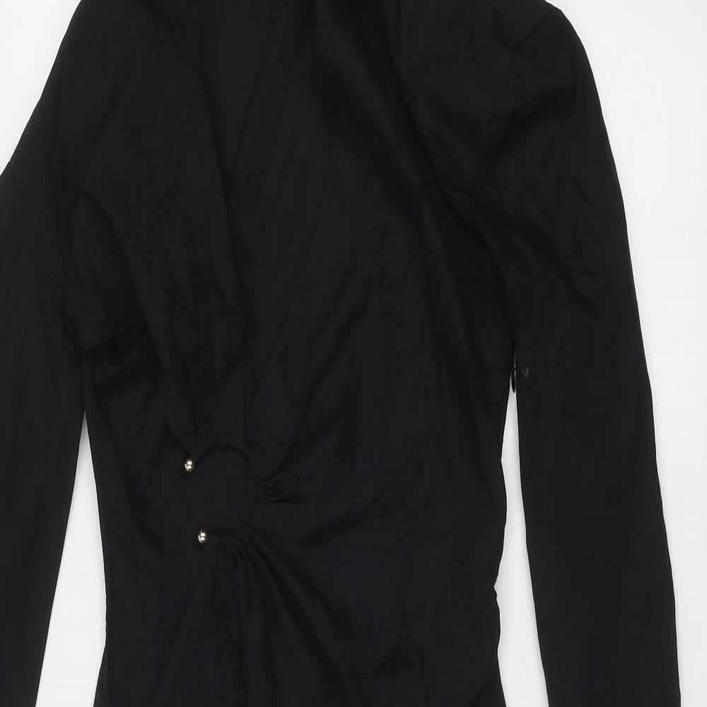 PRETTYLITTLETHING Womens Black Polyester Mini Size 8 Collared Zip