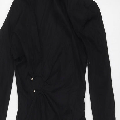 PRETTYLITTLETHING Womens Black Polyester Mini Size 8 Collared Zip