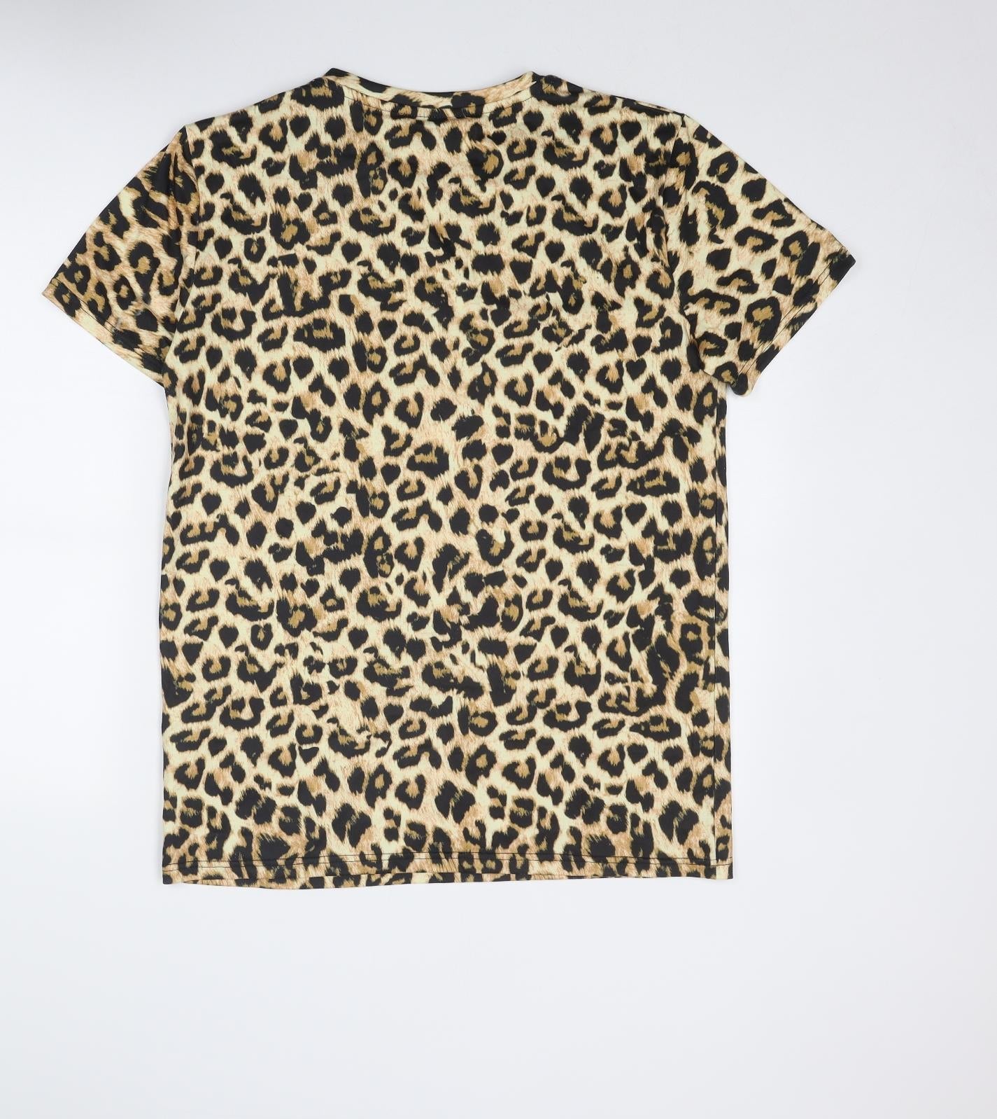 Funny World Womens Beige Animal Print Polyester Basic T-Shirt Size XL Round Neck - Leopard Print