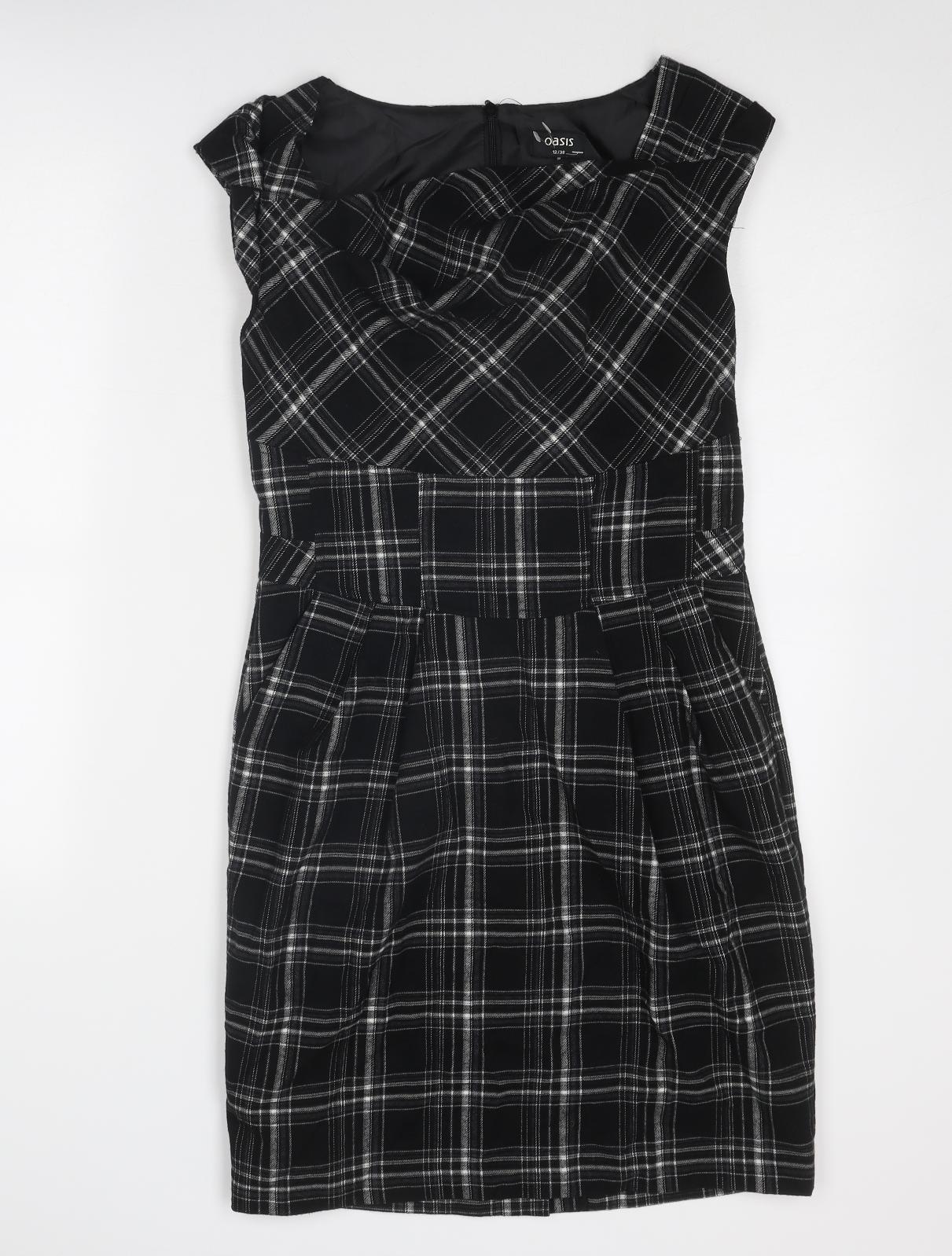 Oasis Womens Black Geometric Polyester Shift Size 12 Round Neck Zip