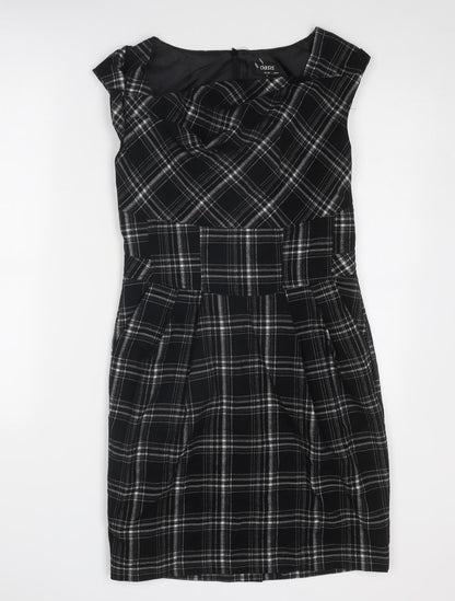 Oasis Womens Black Geometric Polyester Shift Size 12 Round Neck Zip