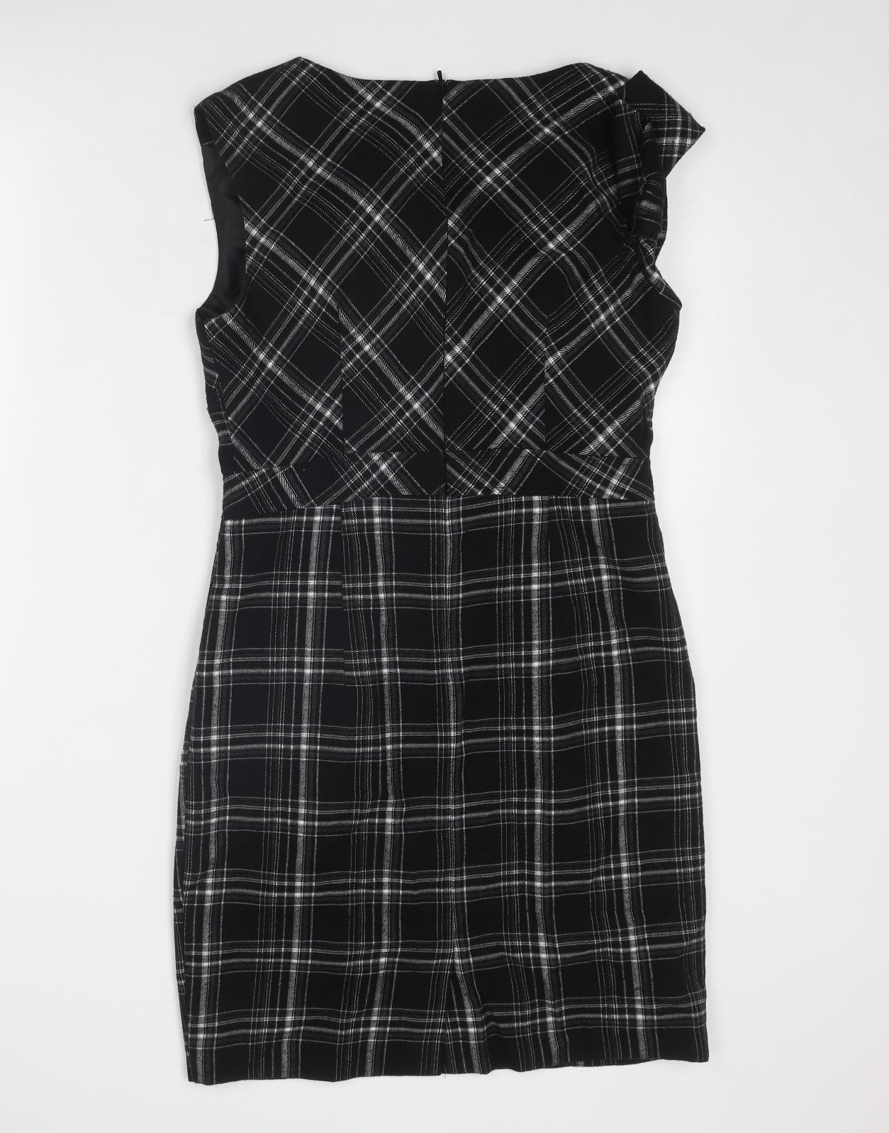 Oasis Womens Black Geometric Polyester Shift Size 12 Round Neck Zip