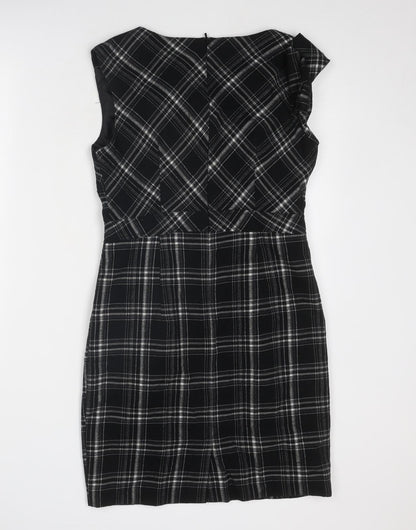 Oasis Womens Black Geometric Polyester Shift Size 12 Round Neck Zip