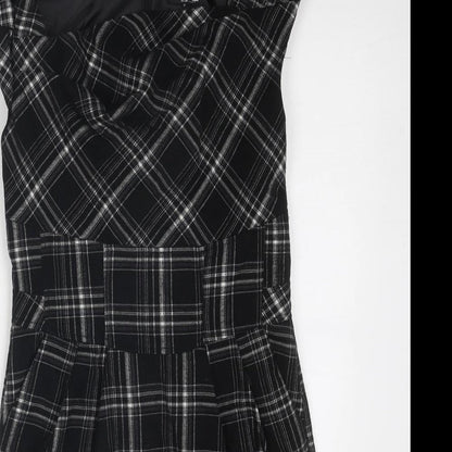 Oasis Womens Black Geometric Polyester Shift Size 12 Round Neck Zip