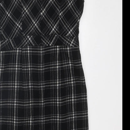 Oasis Womens Black Geometric Polyester Shift Size 12 Round Neck Zip