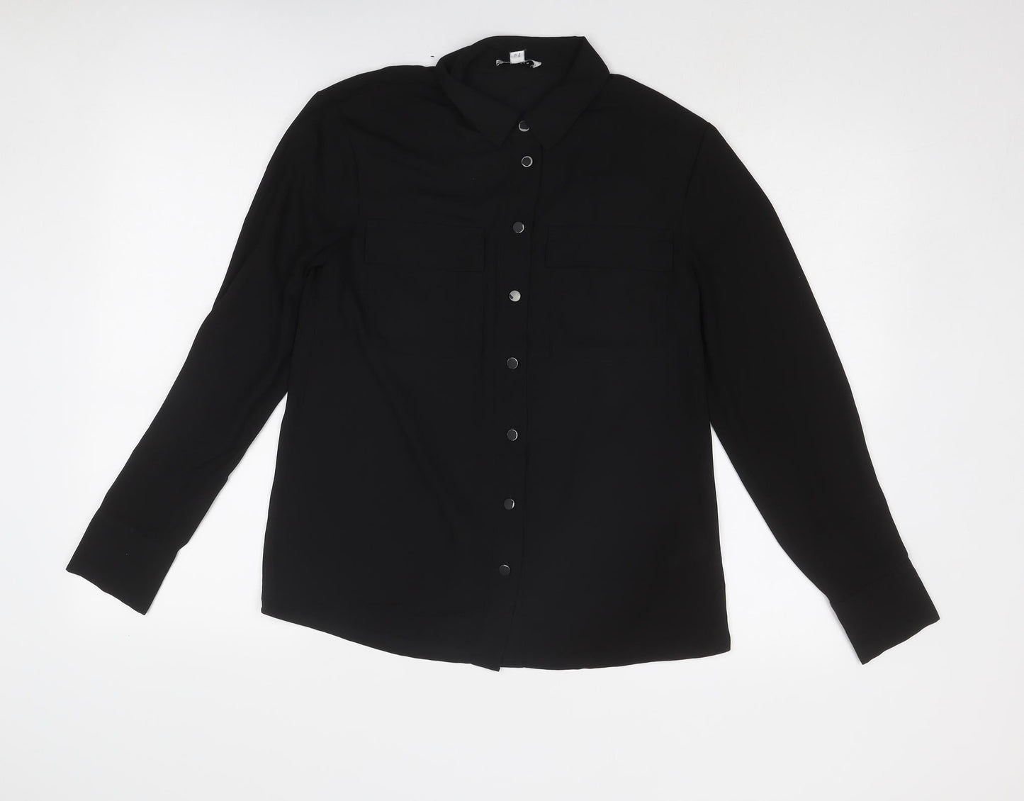 Womens UK Size 8 Warehouse Black Basic Button-Up