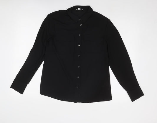 Womens UK Size 8 Warehouse Black Basic Button-Up