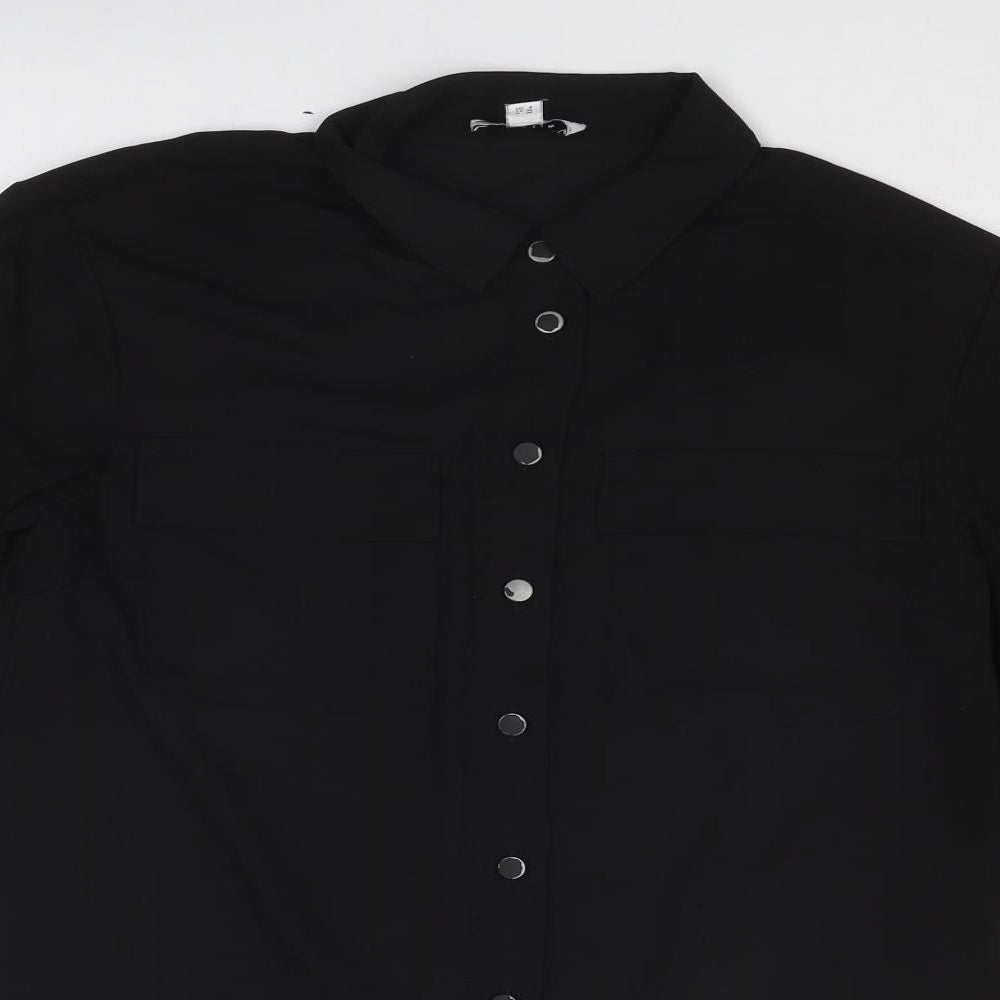 Womens UK Size 8 Warehouse Black Basic Button-Up