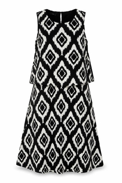 M&Co Womens Black Geometric Polyester Trapeze & Swing Size 12 Round Neck Button