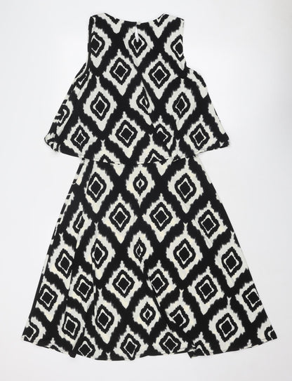M&Co Womens Black Geometric Polyester Trapeze & Swing Size 12 Round Neck Button