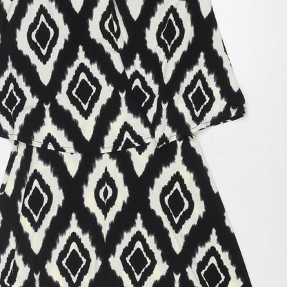 M&Co Womens Black Geometric Polyester Trapeze & Swing Size 12 Round Neck Button