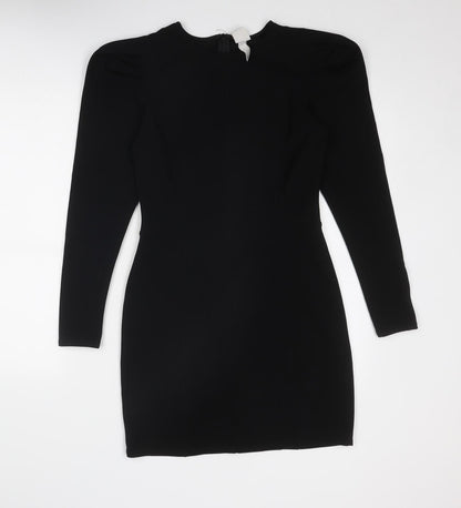 H&M Womens Black Polyester A-Line Size S Round Neck Zip