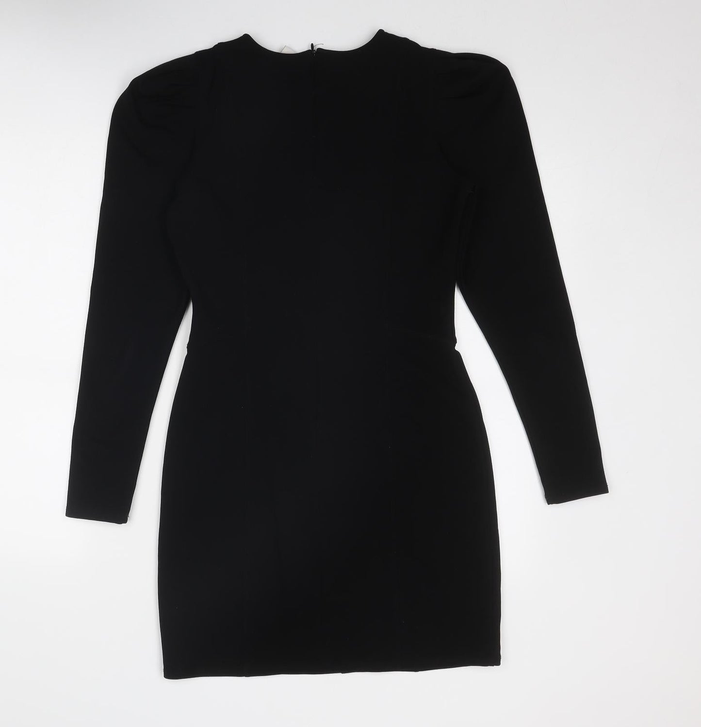 H&M Womens Black Polyester A-Line Size S Round Neck Zip