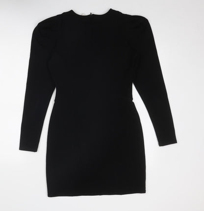H&M Womens Black Polyester A-Line Size S Round Neck Zip